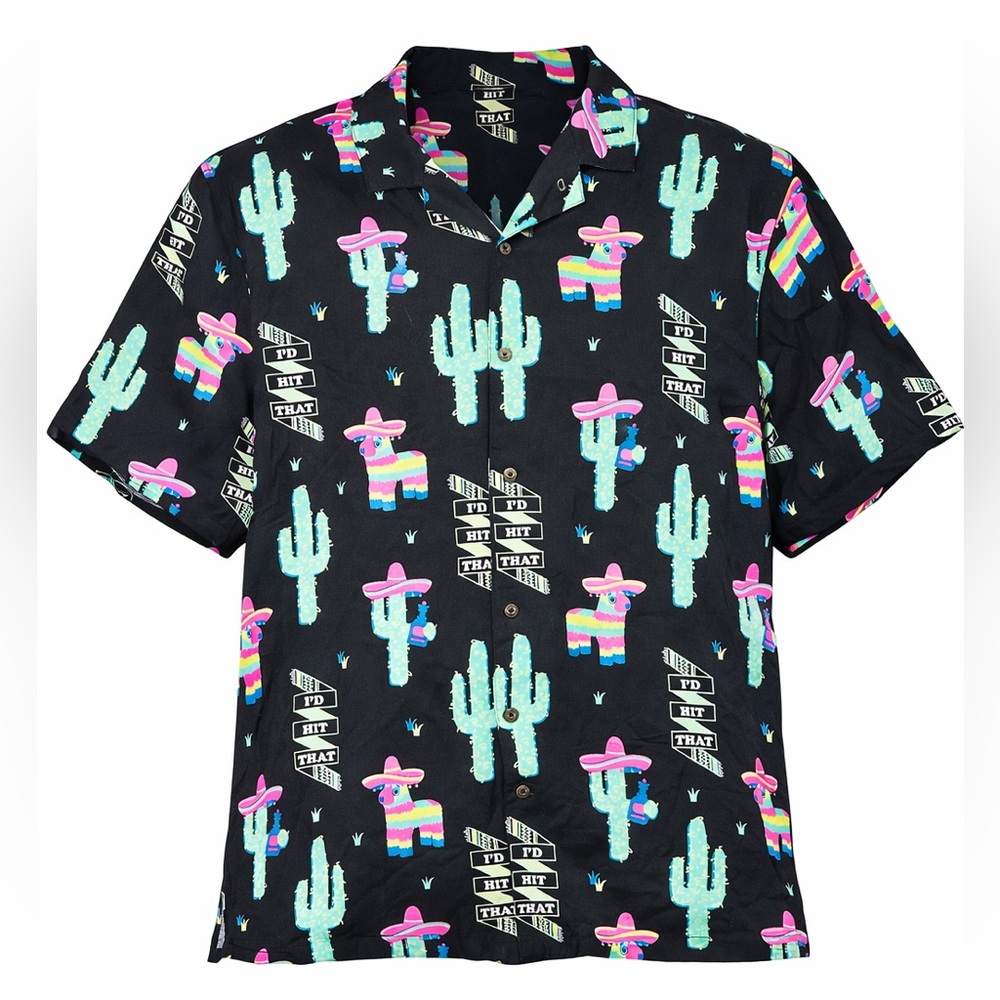 NWT Men’s Small | Party Pants | Black Novelty Funny Piñata Cactus Button Shirt